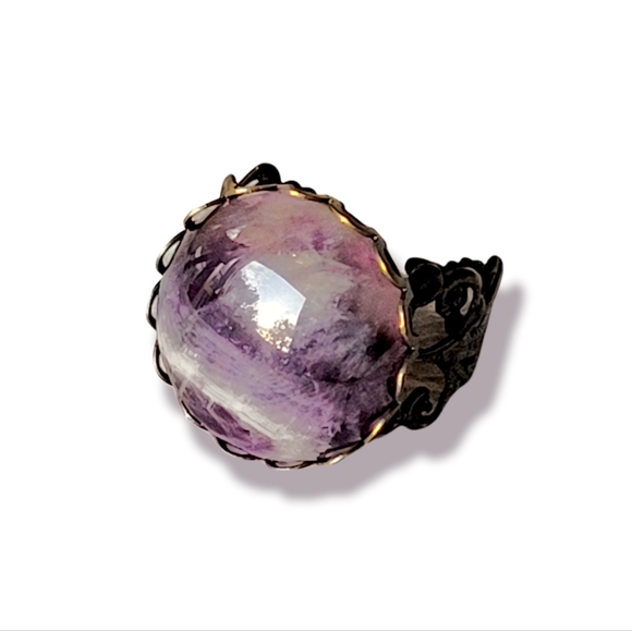 Genuine Amethyst Semi Precious Natural Stone French Copper Filigree Ring 8 - Picture 4 of 7